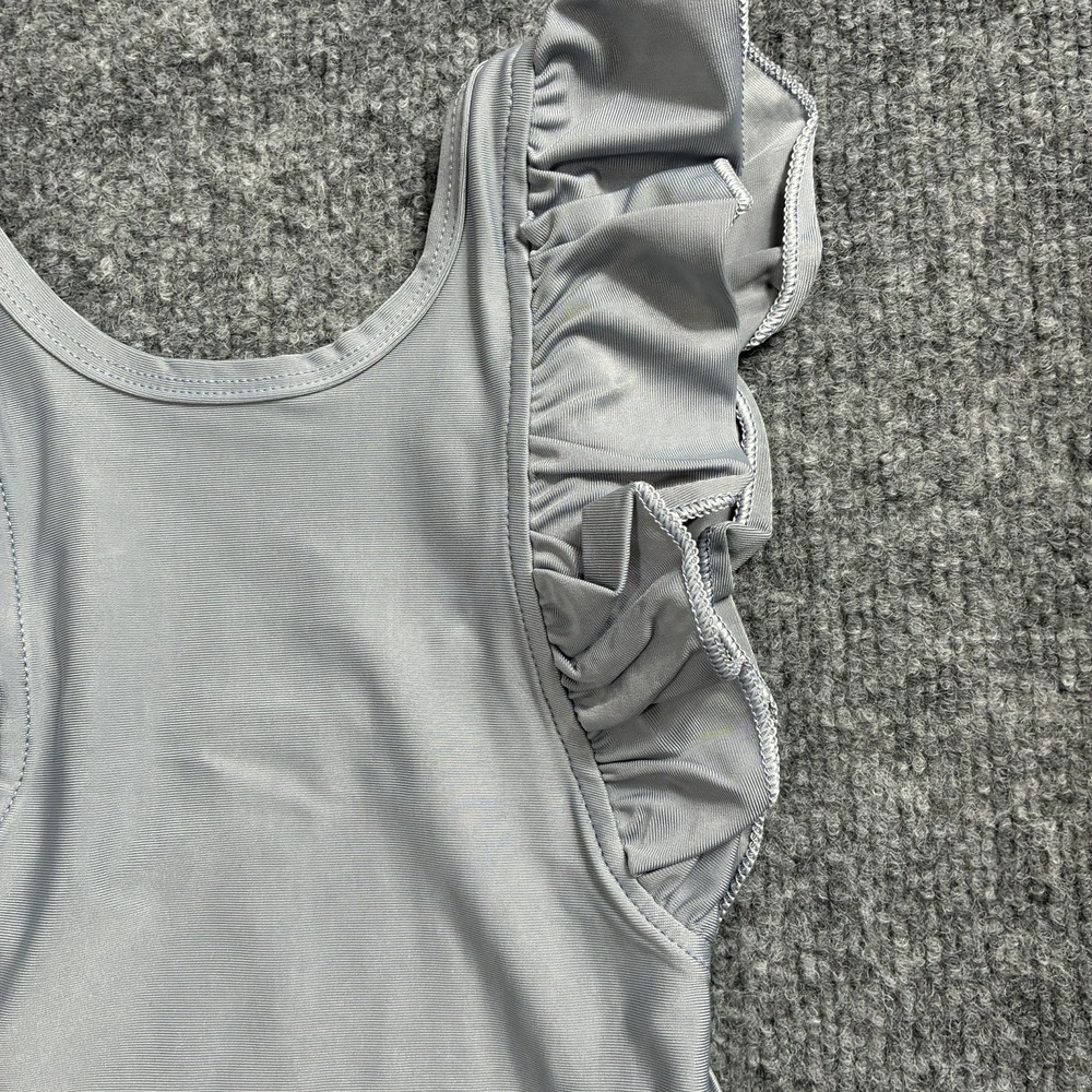 Baby Girl One Piece Swimsuit Ruffle Sleeve Bathing Suit Silver/Grey - Picture 3 of 16